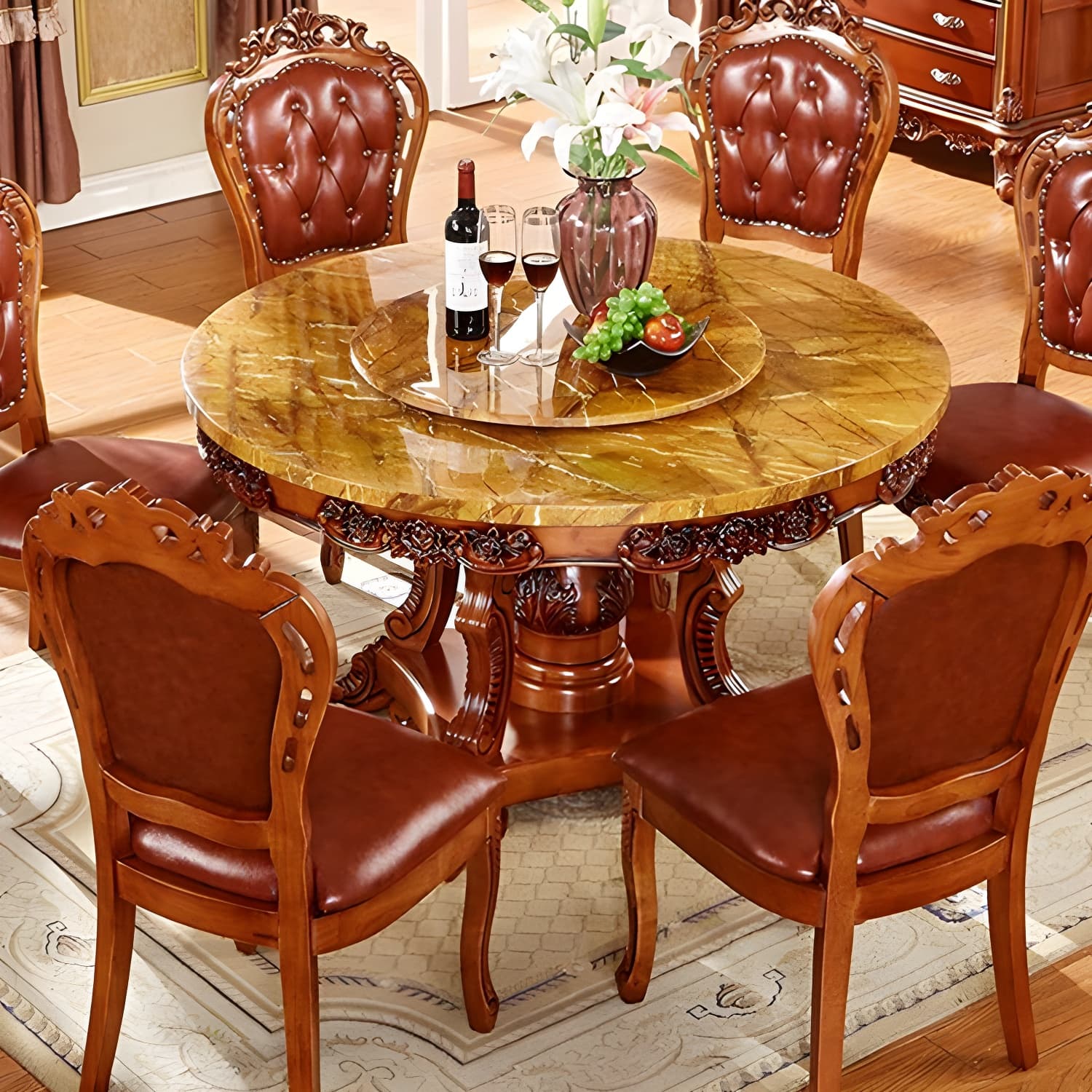 Rubberwood Base Victorian Round Table Pedestal Base Table for Dining Room thumbnail 11