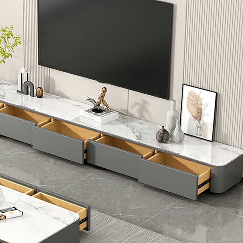 Stone Low TV Stand with Soft-close Drawers and Cable Management thumbnail 11