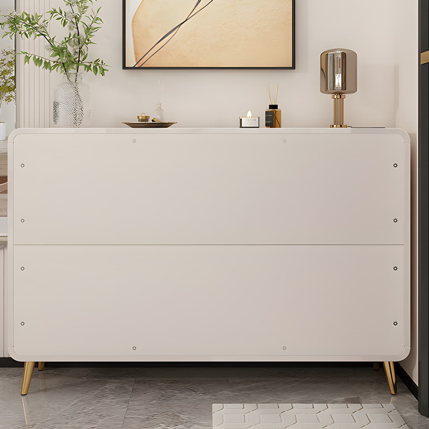 White Glam Sideboard Credenza with Adjustable Shelving and 3 Drawers thumbnail 10