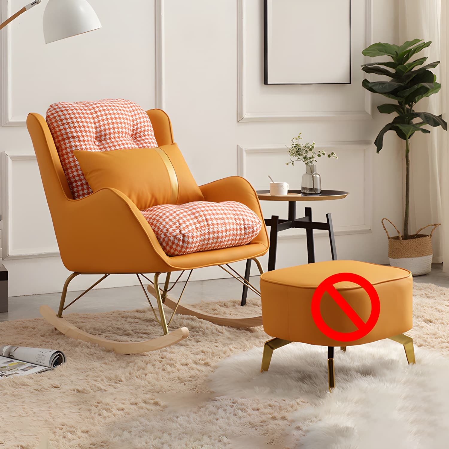 Contemporary Rocking Chair Rubber Wood Frame Wing Chair Back Indoor Rocking Chair thumbnail 5