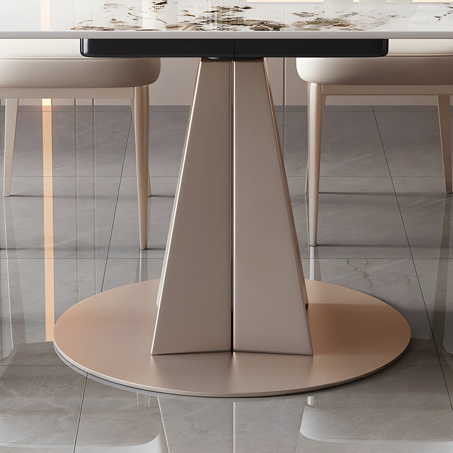 Round Metal Dining Set in White with Gold Pedestal Base and Self-Storing Leaf - 5 Piece Set thumbnail 11