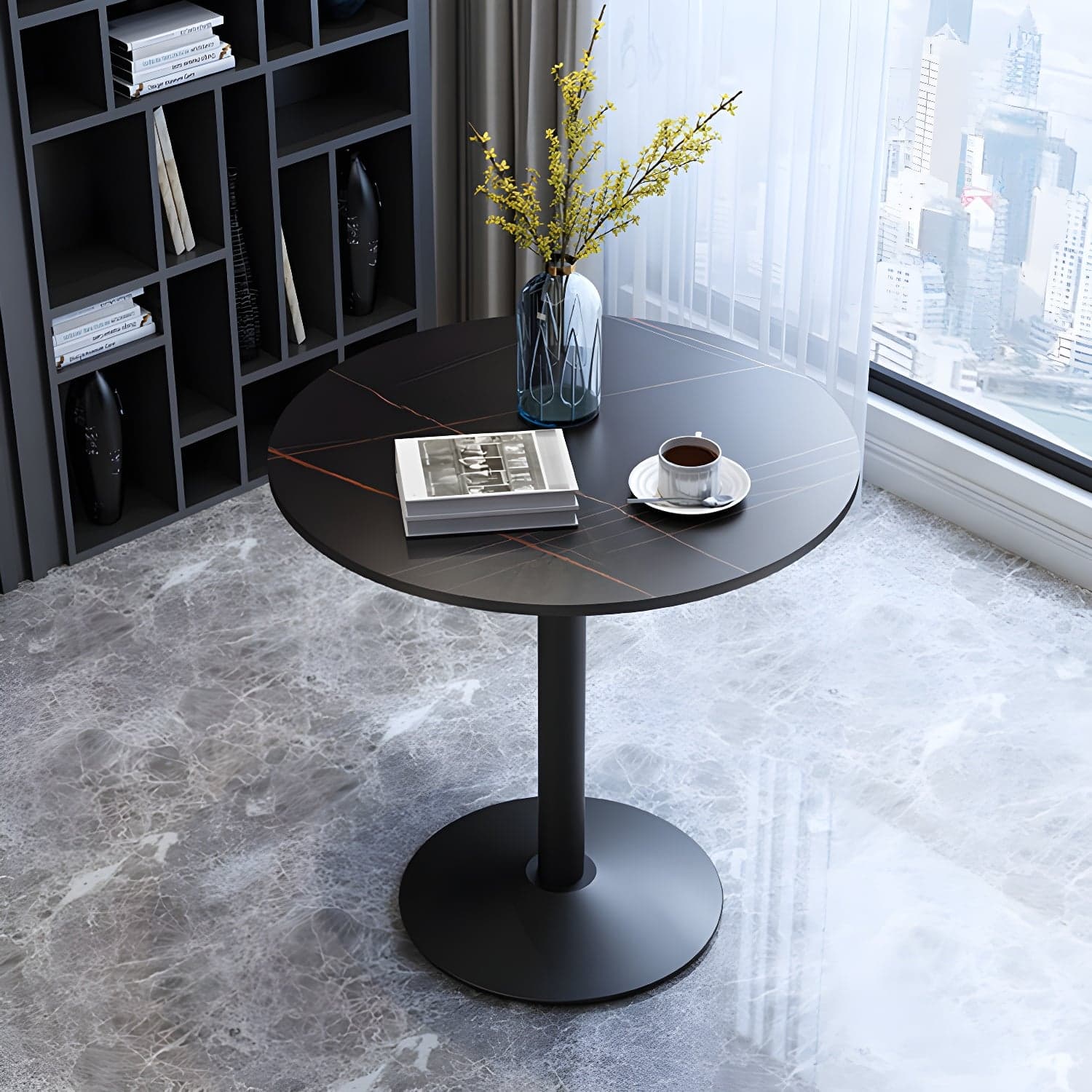 Traditional Luxury Rounded Dining Table Stone and Metal Tulip Dining Table thumbnail 1