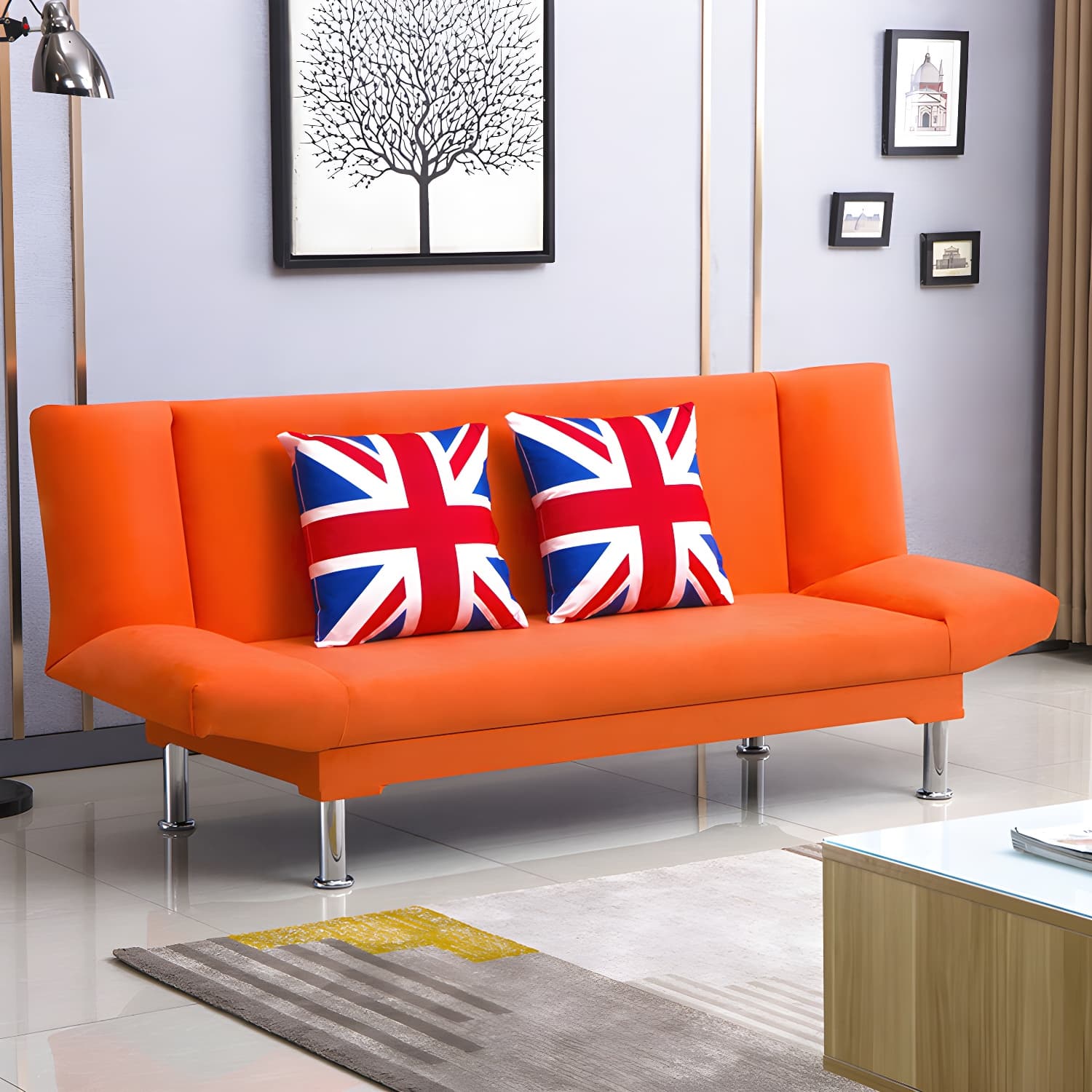 Silver Transitional Modern Tight Back Sofa Bed 29.53"High Armless Sofa Bed thumbnail 29