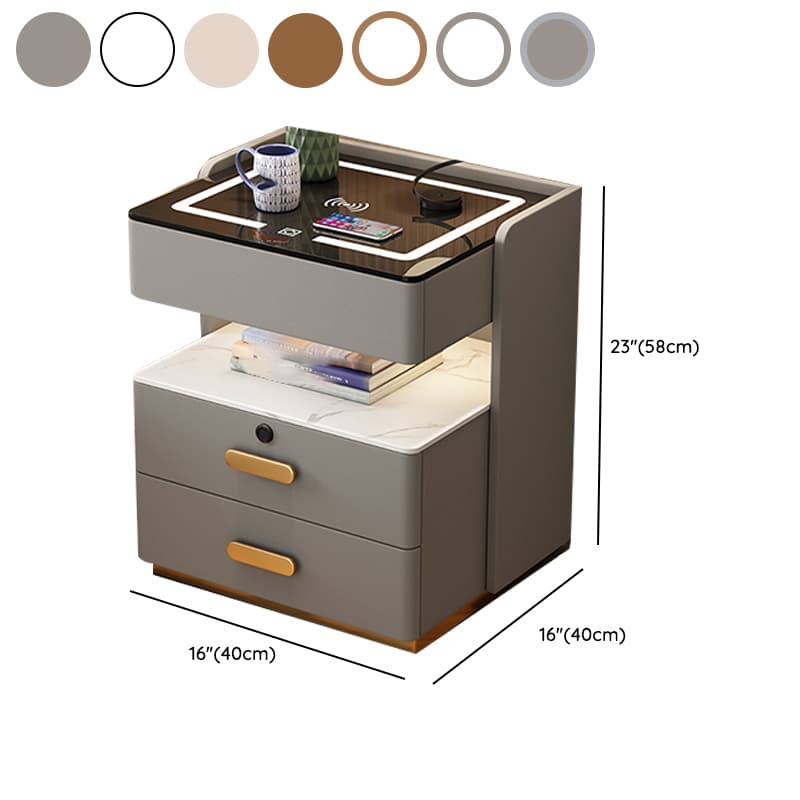 Modern Simple Style Nightstand With Drawer Storage, Stone Countertop, and Integrated Lighting thumbnail 12