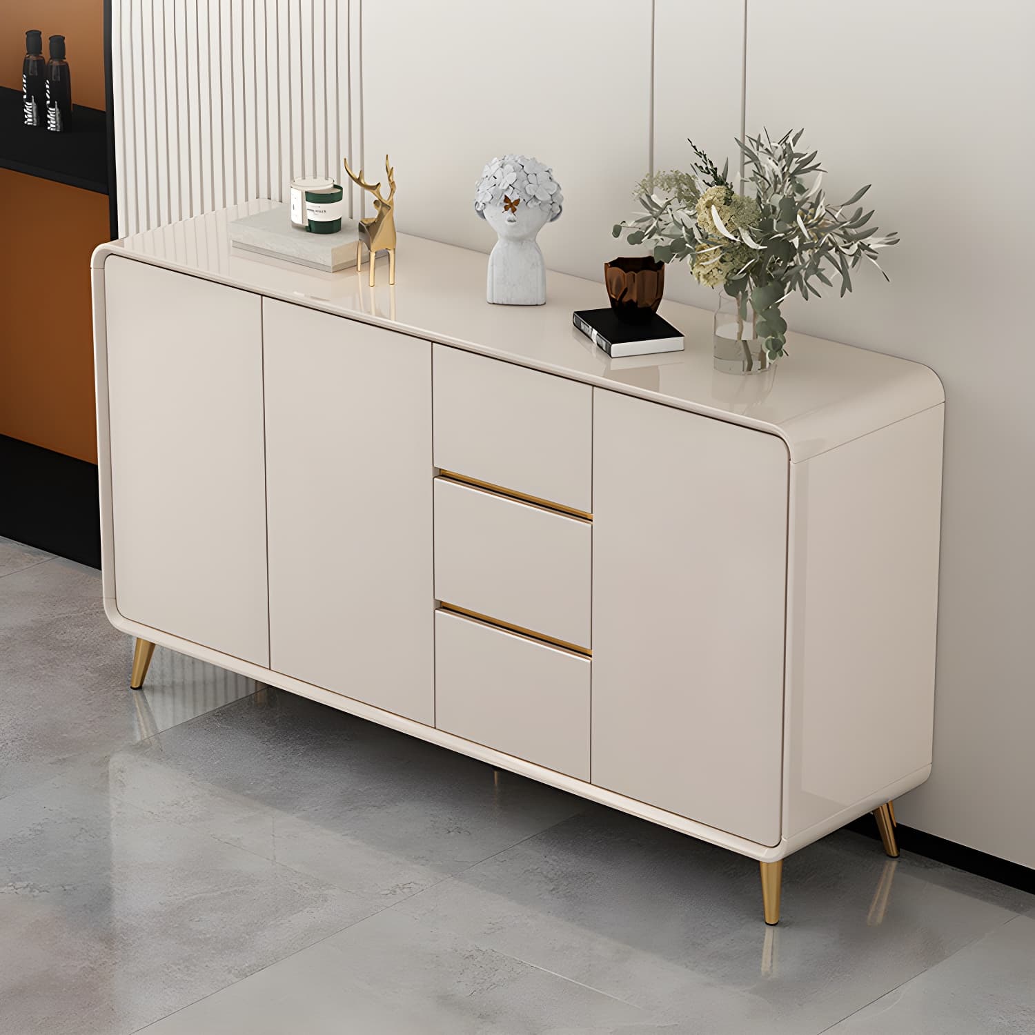 White Glam Sideboard Credenza with Adjustable Shelving and 3 Drawers thumbnail 4