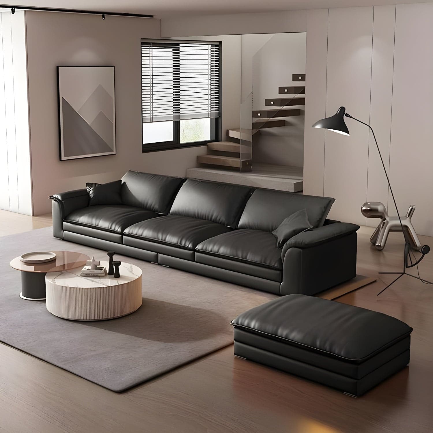 Black Cushion Back 30'' Interface Genuine Leather Sofa Pillow Top Arm thumbnail 1