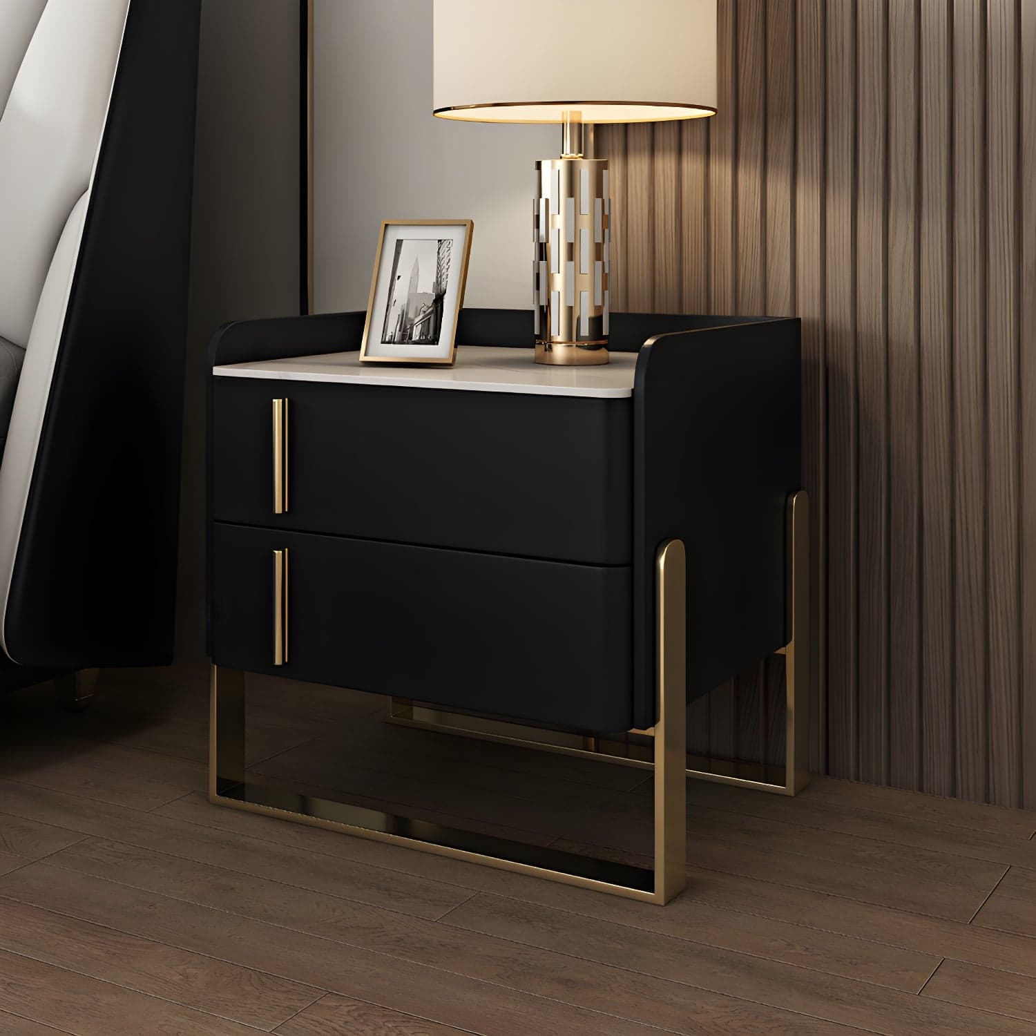 Glam Nightstand with 2 Drawer 20-inch Tall Leather Night Table thumbnail 2