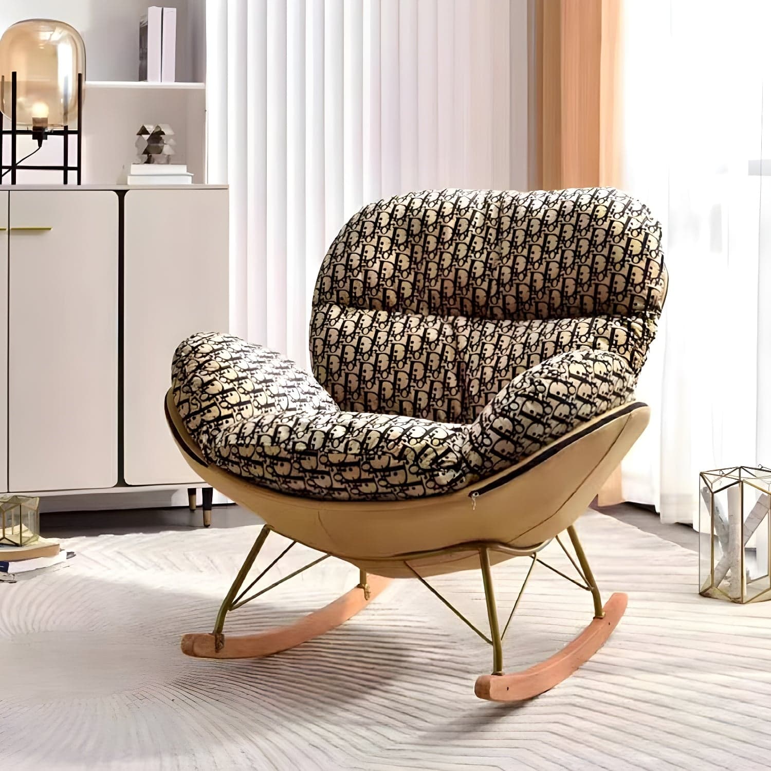 Modern Upholstered Indoor Rocking Chair with Removable Cushions and Slipcover for Enhanced Comfort thumbnail 4