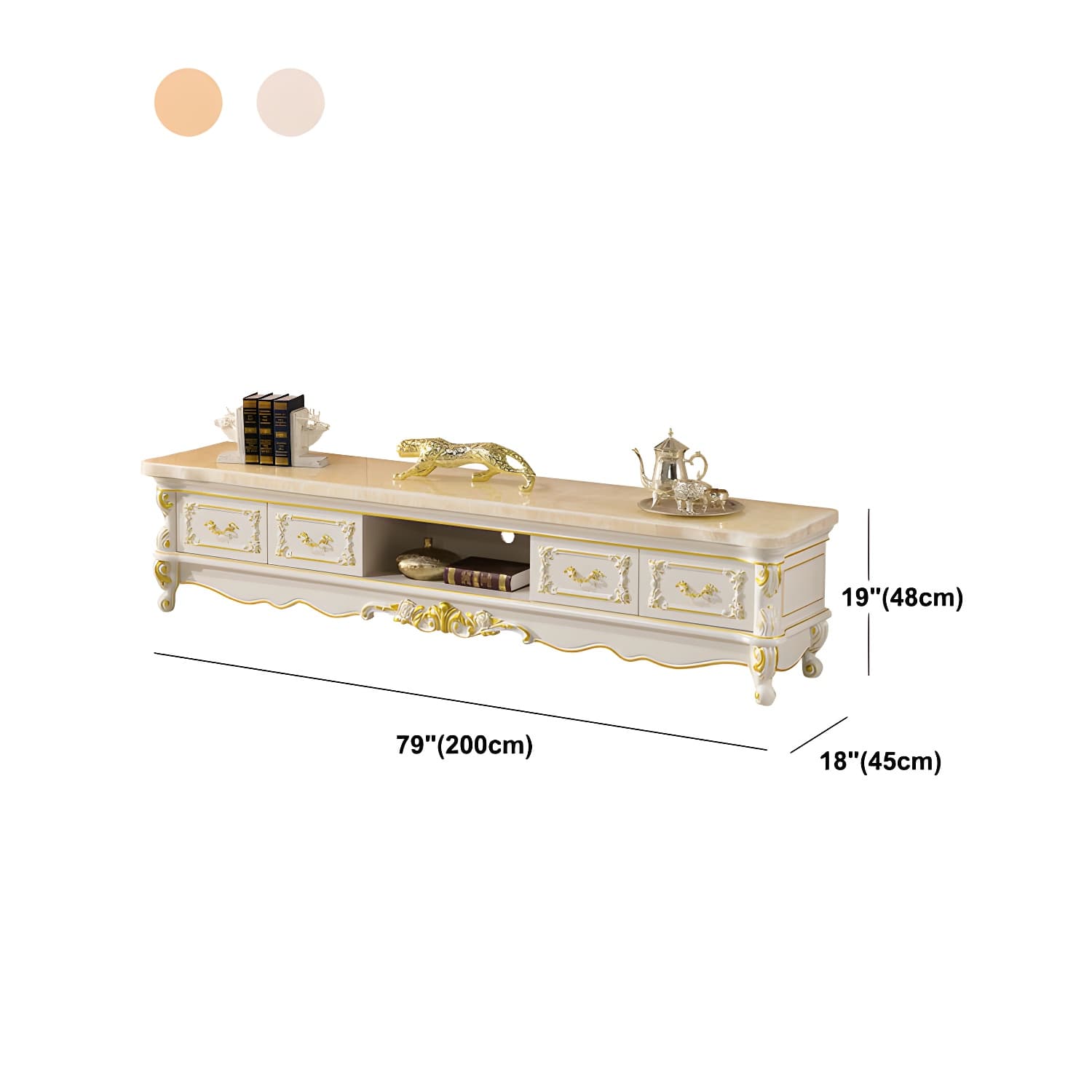 Traditional Marble Top TV Cabinet Solid Wood Crafted TV Stand for Living Room thumbnail 13