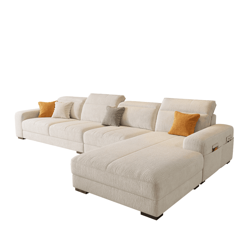 L-Shape Sofa Recliner in Plush Material, White/Light Green, Right Hand Facing thumbnail 2
