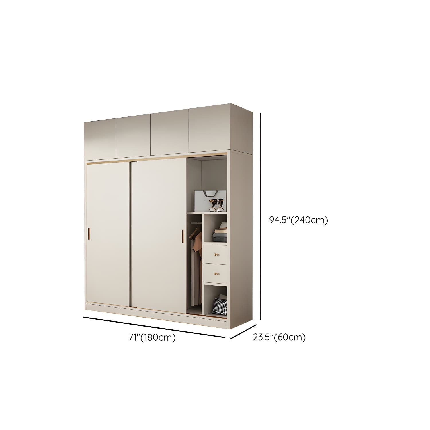 Modern White Wood Wardrobe Armoire with Sliding Doors and Soft Close Drawers thumbnail 23