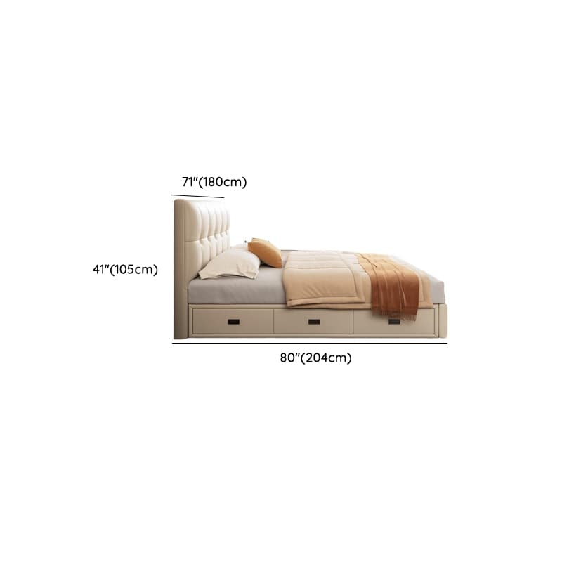 Cream Solid Color Stitch-tufted Storage Platform Bed/Storage Panel Bed with Sponge Filling Headboard Panel, 3 Storage Boxes Included/Not Included thumbnail 20