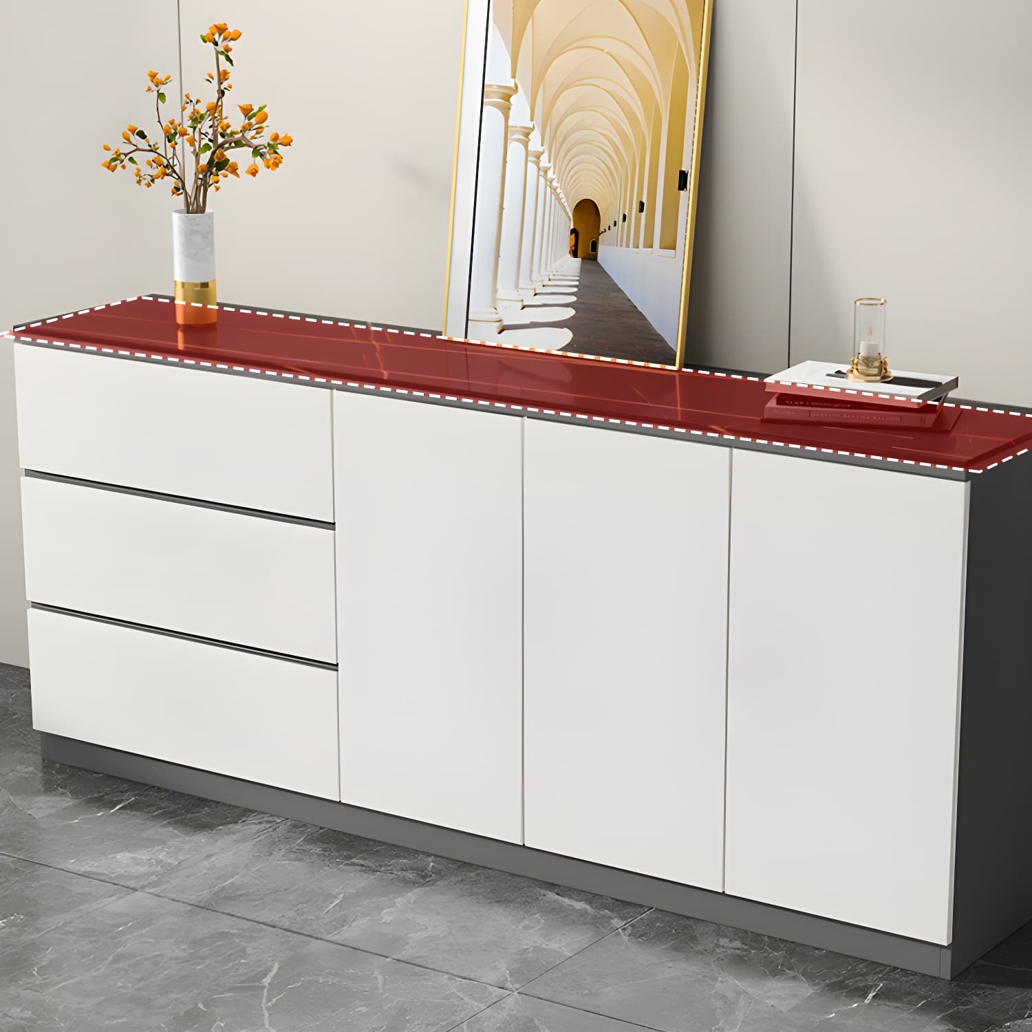 Contemporary Stone Top Sideboard Cabinet with Drawer and Door thumbnail 4