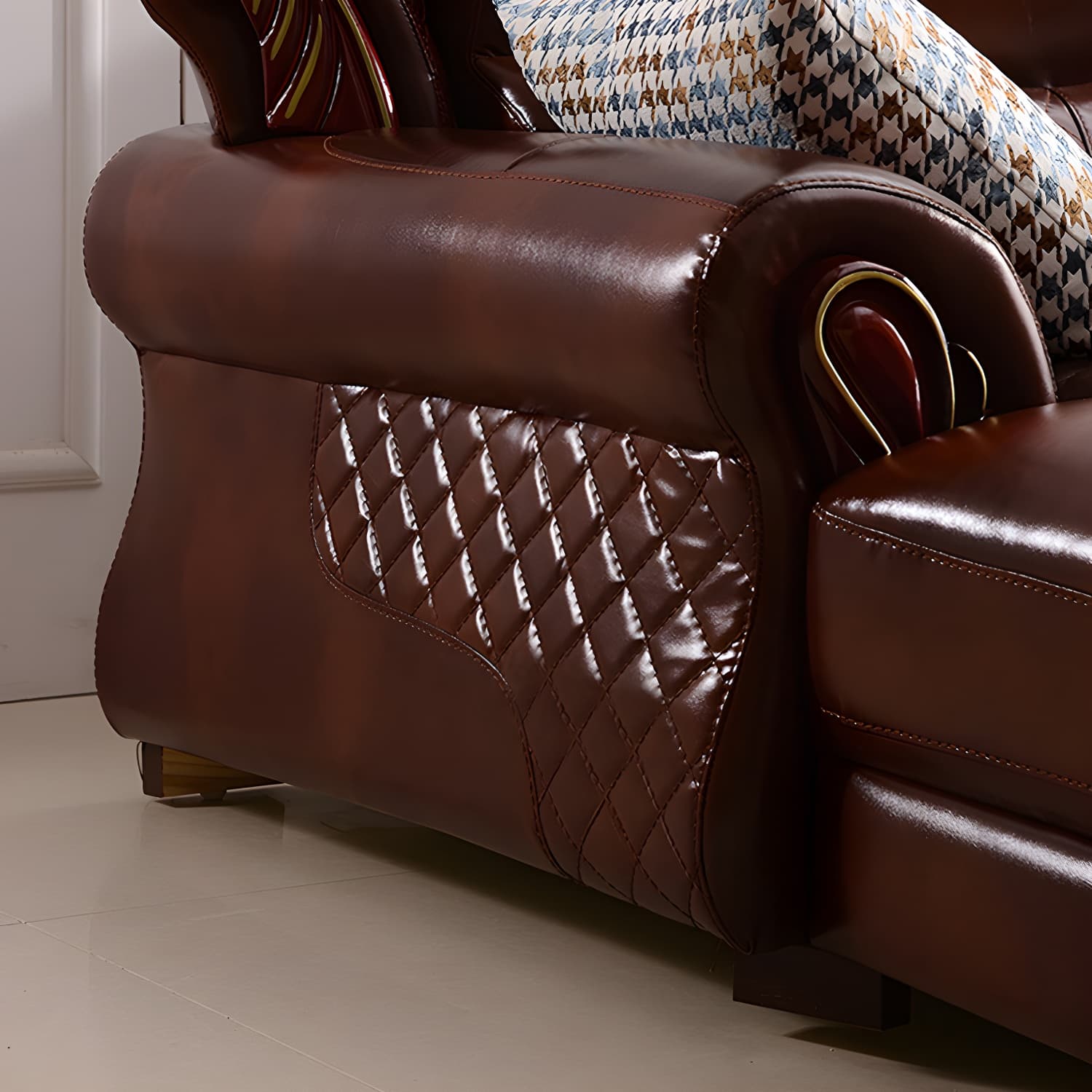 Genuine Leather Rolled Arm Sectional 36.22"High Camel Back Sofa, Dark Brown thumbnail 12