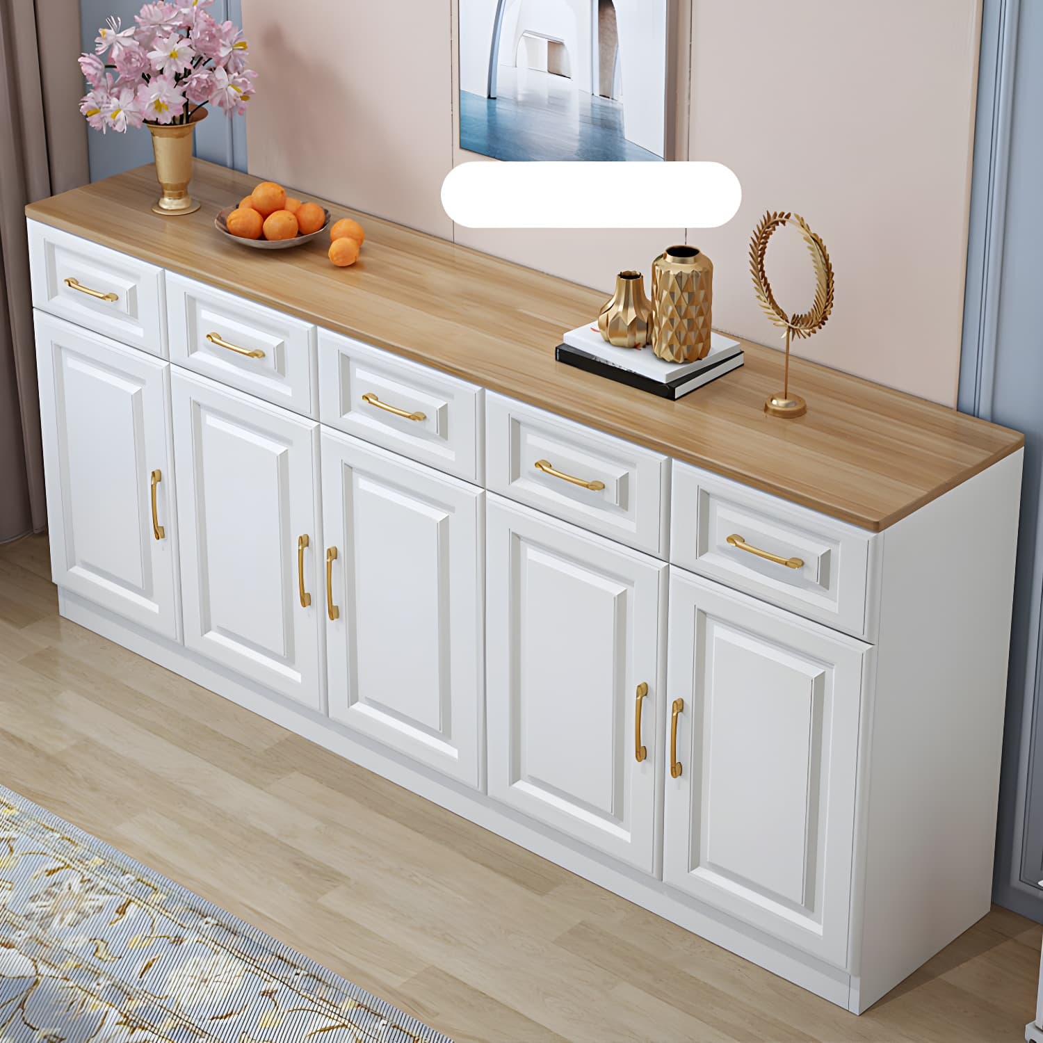Modern Wood Buffet Sideboard with Cabinets, Drawers, and Shelves - No Distressing thumbnail 18