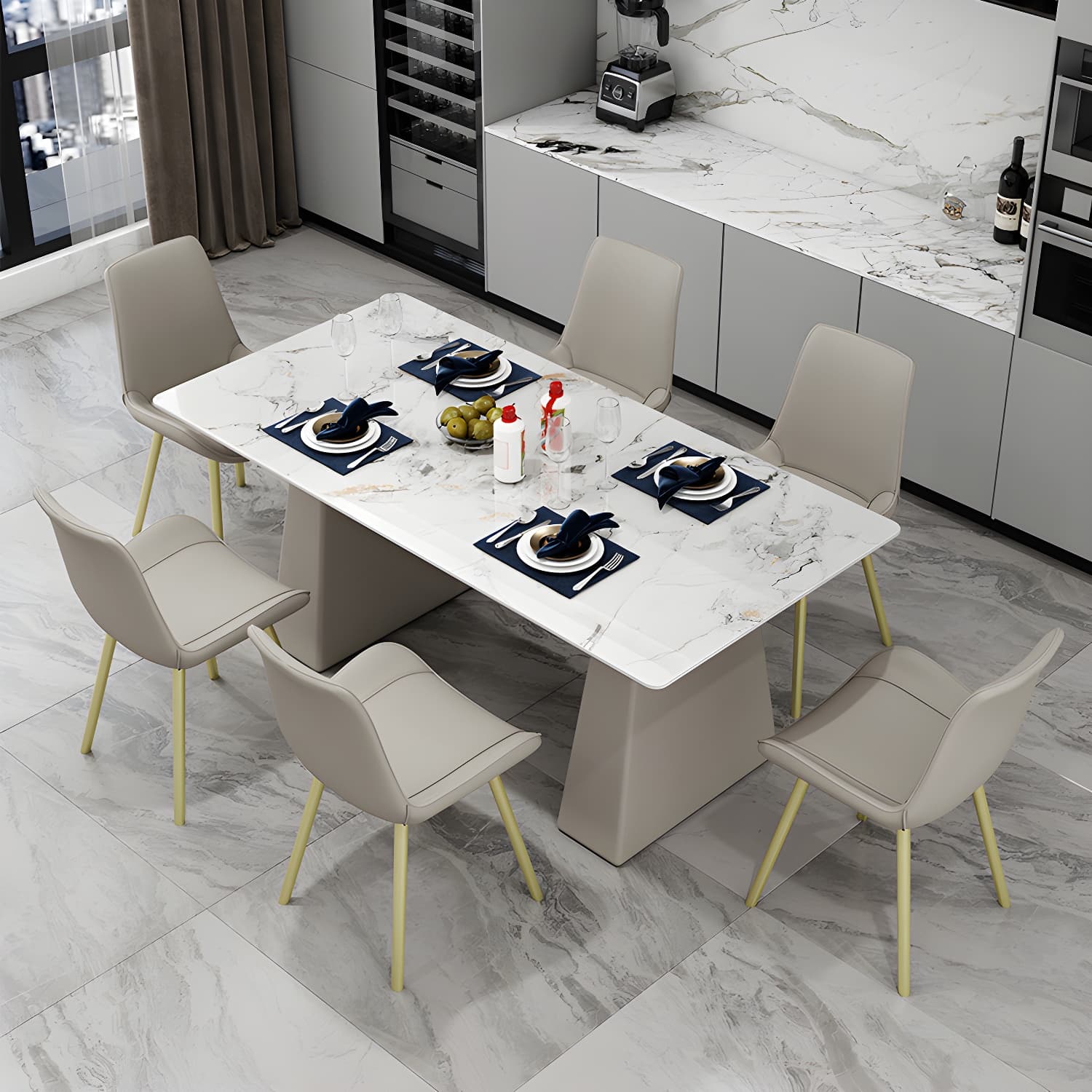 Modern Style Dining Set 1/5/7 Pieces Rectangle Stone Dining Table for Dining Room Kitchen thumbnail 2