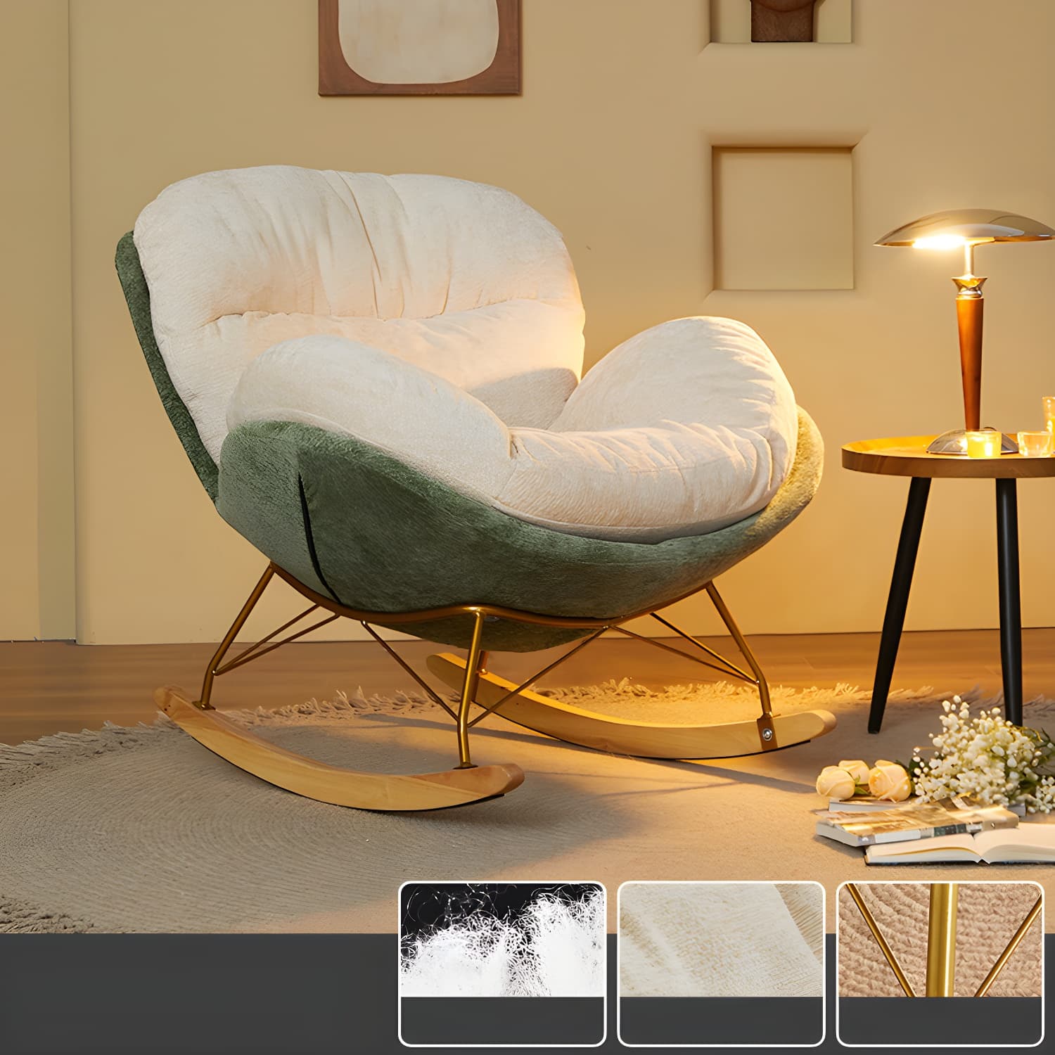 Scandinavia Rocking Accent Chair with Removable Cushions in Solid Wood thumbnail 3