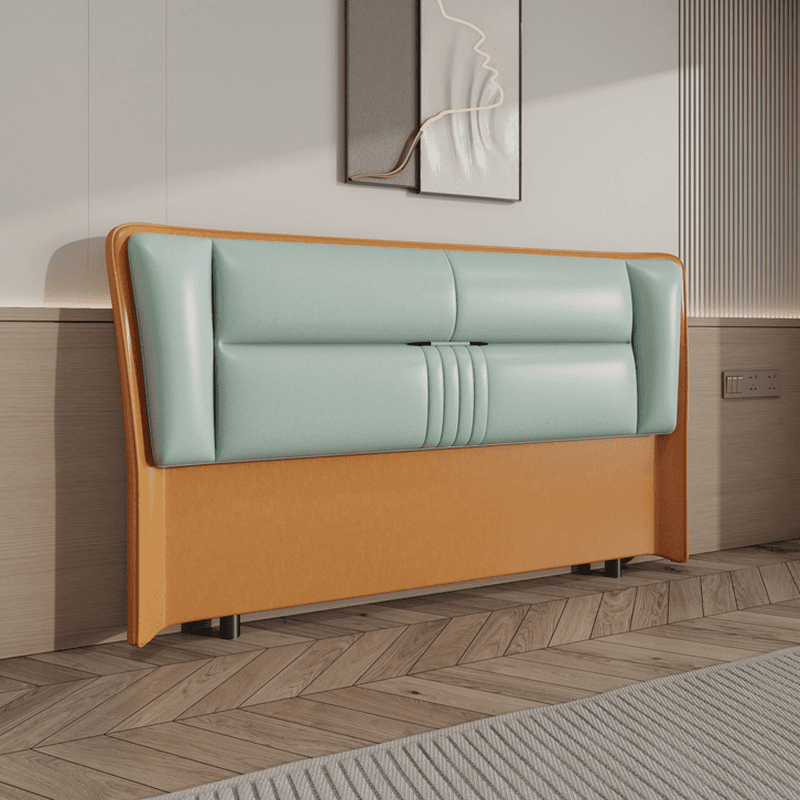 Trendy Wingback Headboard with No Distressing in Natural Wood, Rectangle Shape for Full/Queen Bed with Sponge Upholstery and Standard Height thumbnail 4