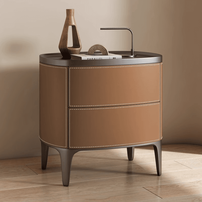 Contemporary 2 Tiers Drawer Storage Bedside Table with Real Wood Countertop thumbnail 4