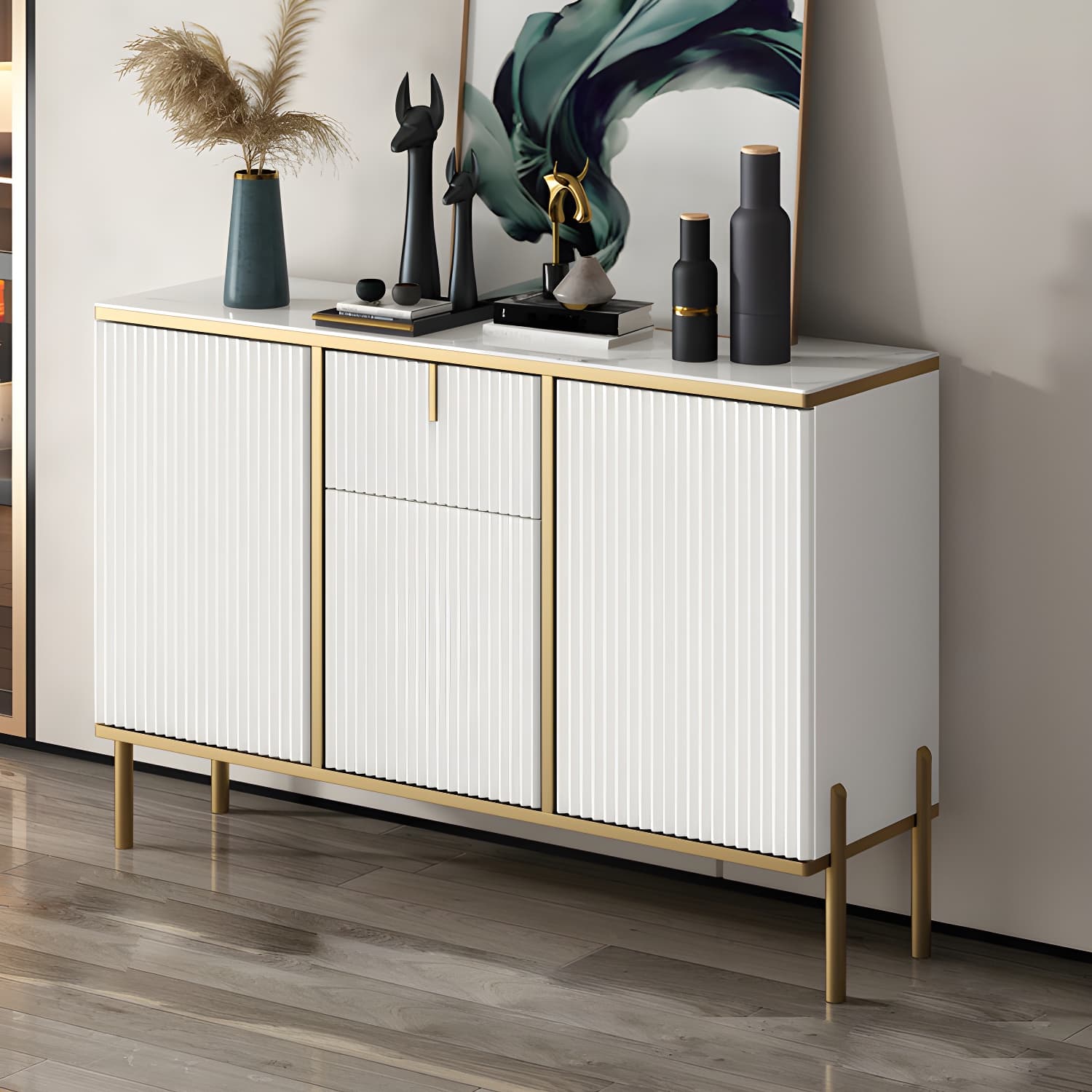 Glam Style Buffet Sideboard Sintered Stone Top Server with Door and Drawer - image 5