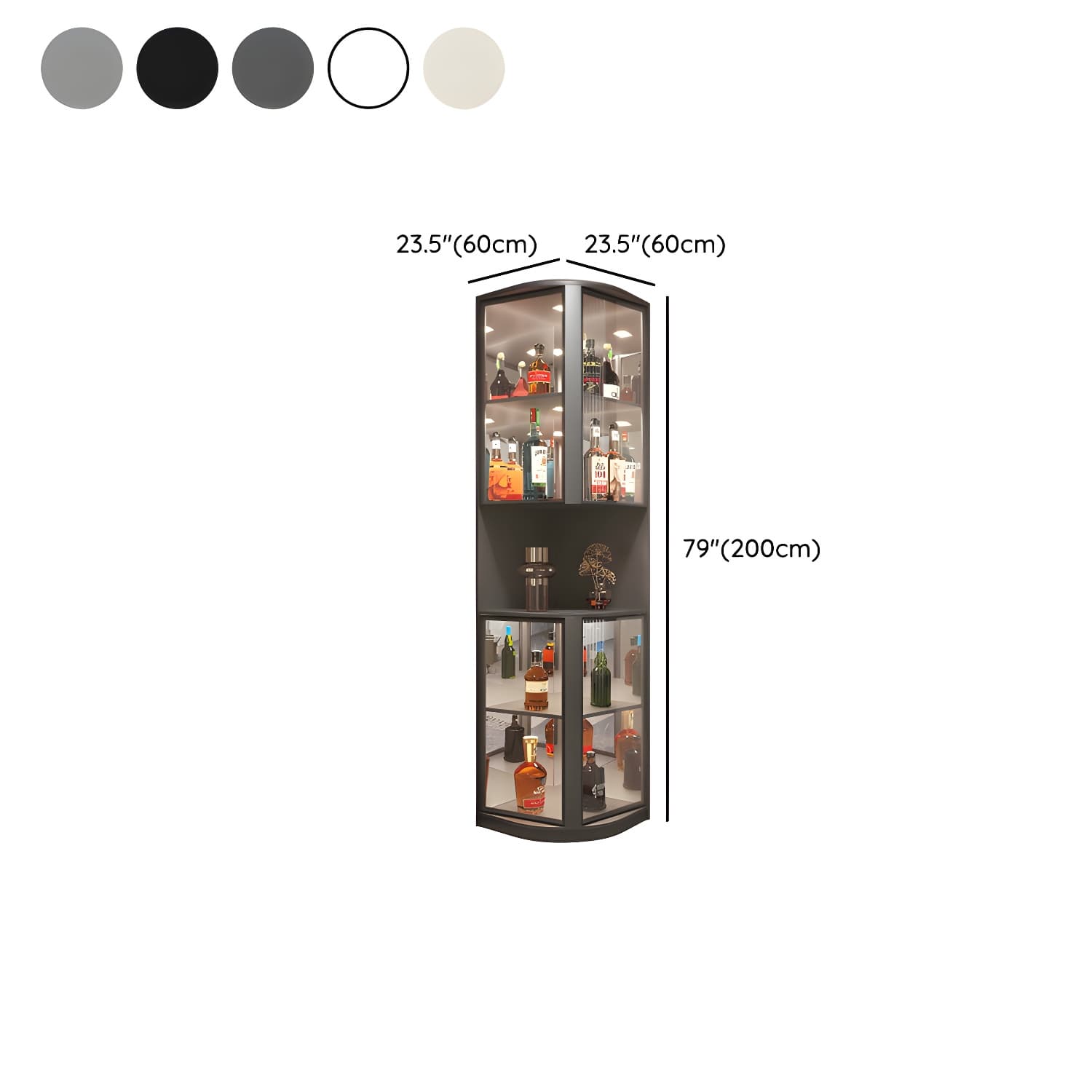 Modern Gray Corner Accent Cabinet with Glass Doors and 2 Shelves thumbnail 12