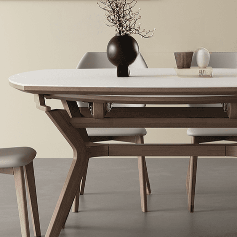 Minimalist Rounded Slate Dining Table Set with 4 Legs, Fold-away Leaf, and Light Gray/White Finish thumbnail 11