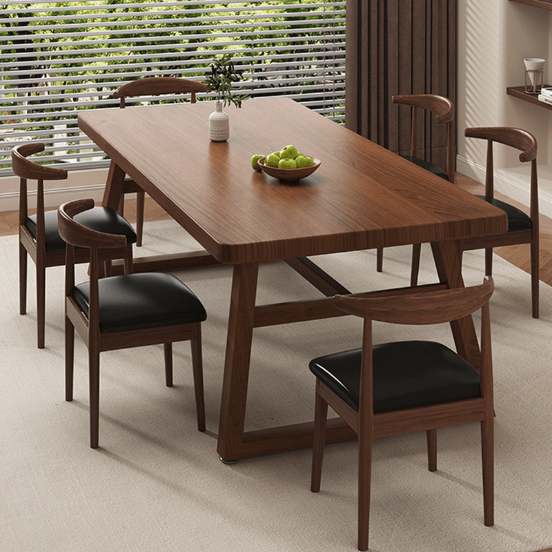 Rectangle Manufactured Wood Dining Table Set for 6/4 People with Padded Chairs, Back Support, and Brown Top thumbnail 5