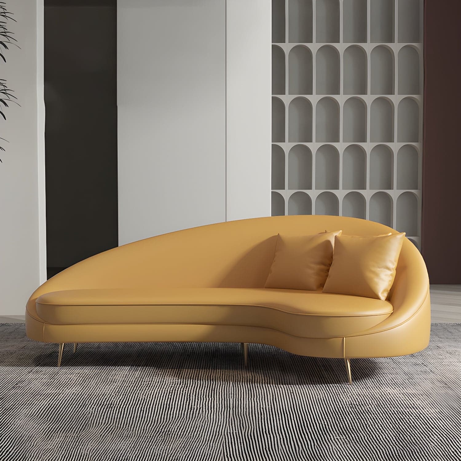 Faux Leather Curved Sofa Contemporary Sloped Arm Sofa for Living Room thumbnail 18