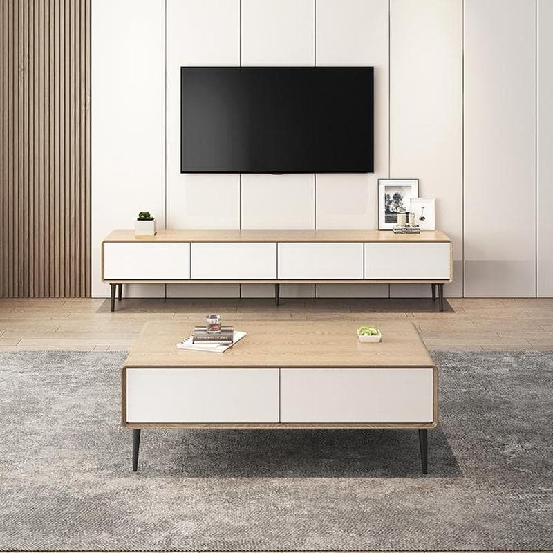 Modern Wooden Long and Low TV Stand with 4 Drawers, No Assembly Required, Dark Tone thumbnail 12