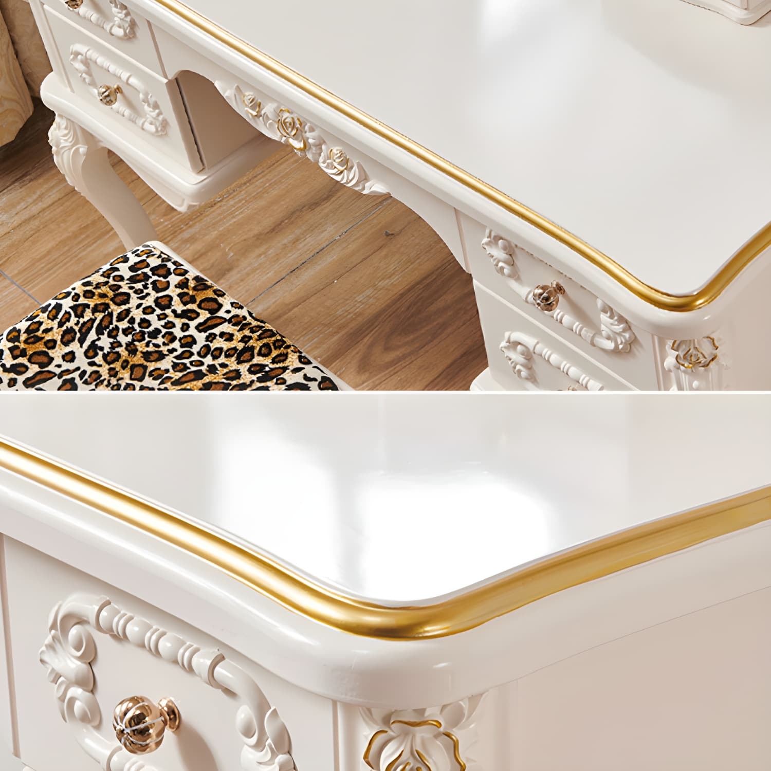 Victorian Make up Table Stool Set with Mirror and Drawers for Bedroom thumbnail 9