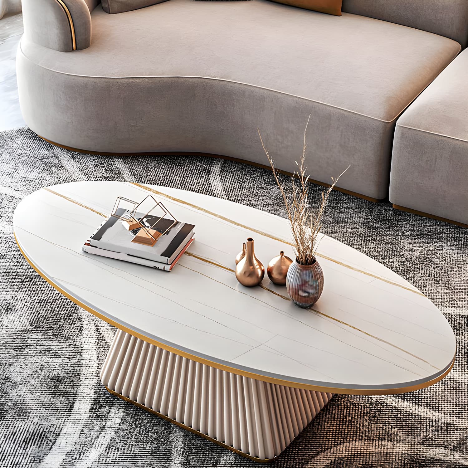 Glam Single Coffee Table Oval Pedestal Coffee Cocktail Table thumbnail 4