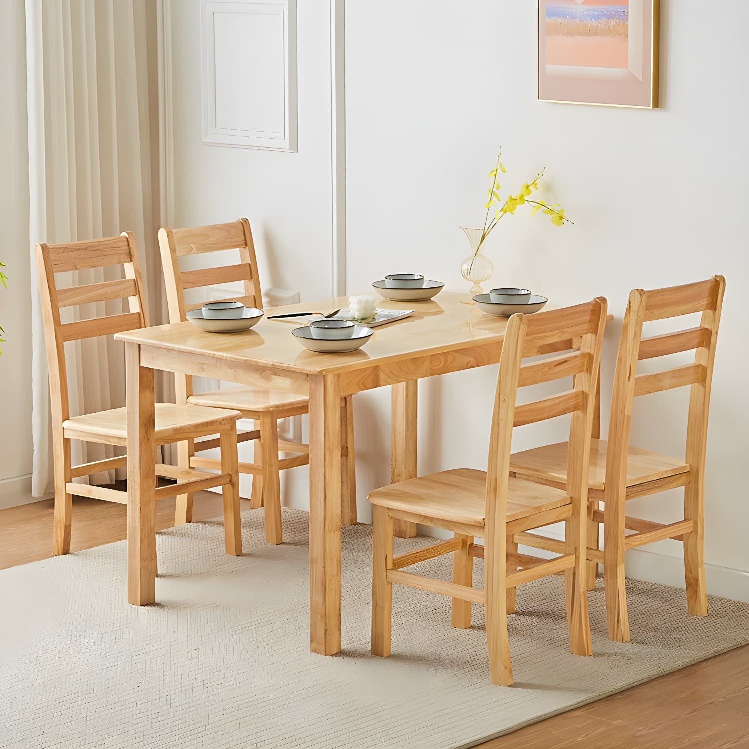 Elegant Scandinavian Natural Oak Wood Dining Table - Slim Legs, Standard Height for Kitchen & Dining thumbnail 2