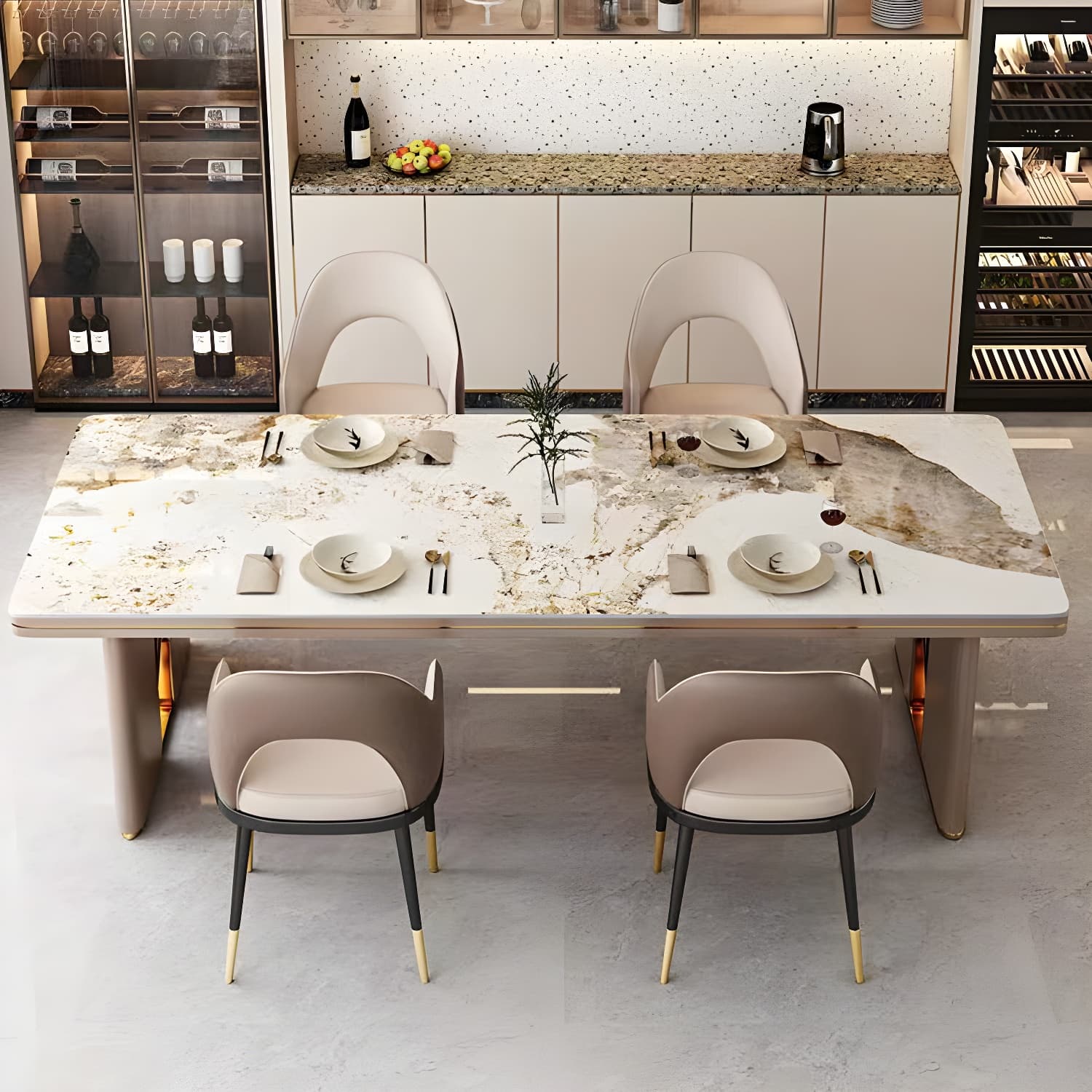 Glamoro 80cm Rectangular Metal Dining Set in Off-White with Gold Base thumbnail 10