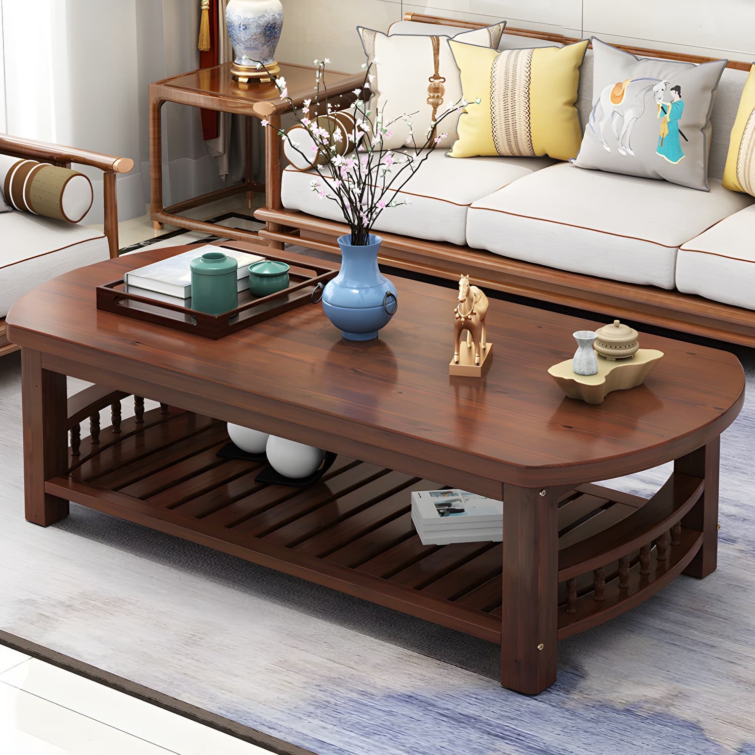 Contemporary Coffee Table Storage Solid Wood Coffee Cocktail Table thumbnail 1
