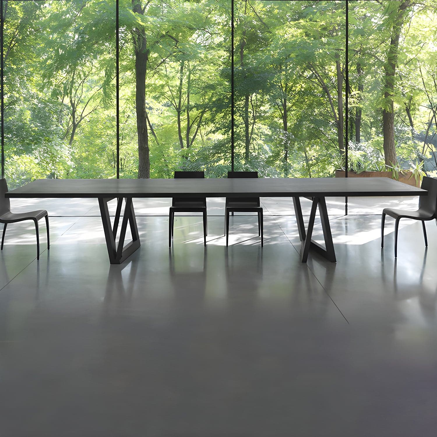 Industrial Solid Wooden Table Restaurant Rectangle Dining Table with Double Pedestal Base