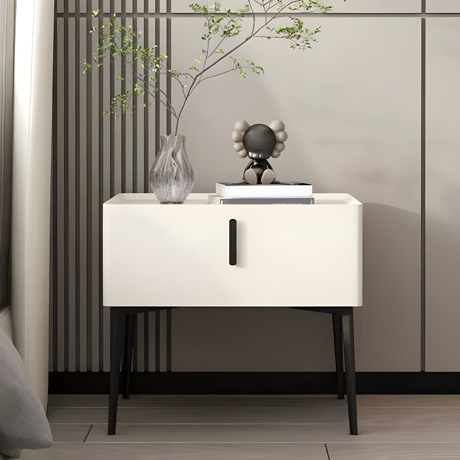 Contemporary 1 Drawer Accent Table Nightstand Antique Finish Bed Nightstand thumbnail 8