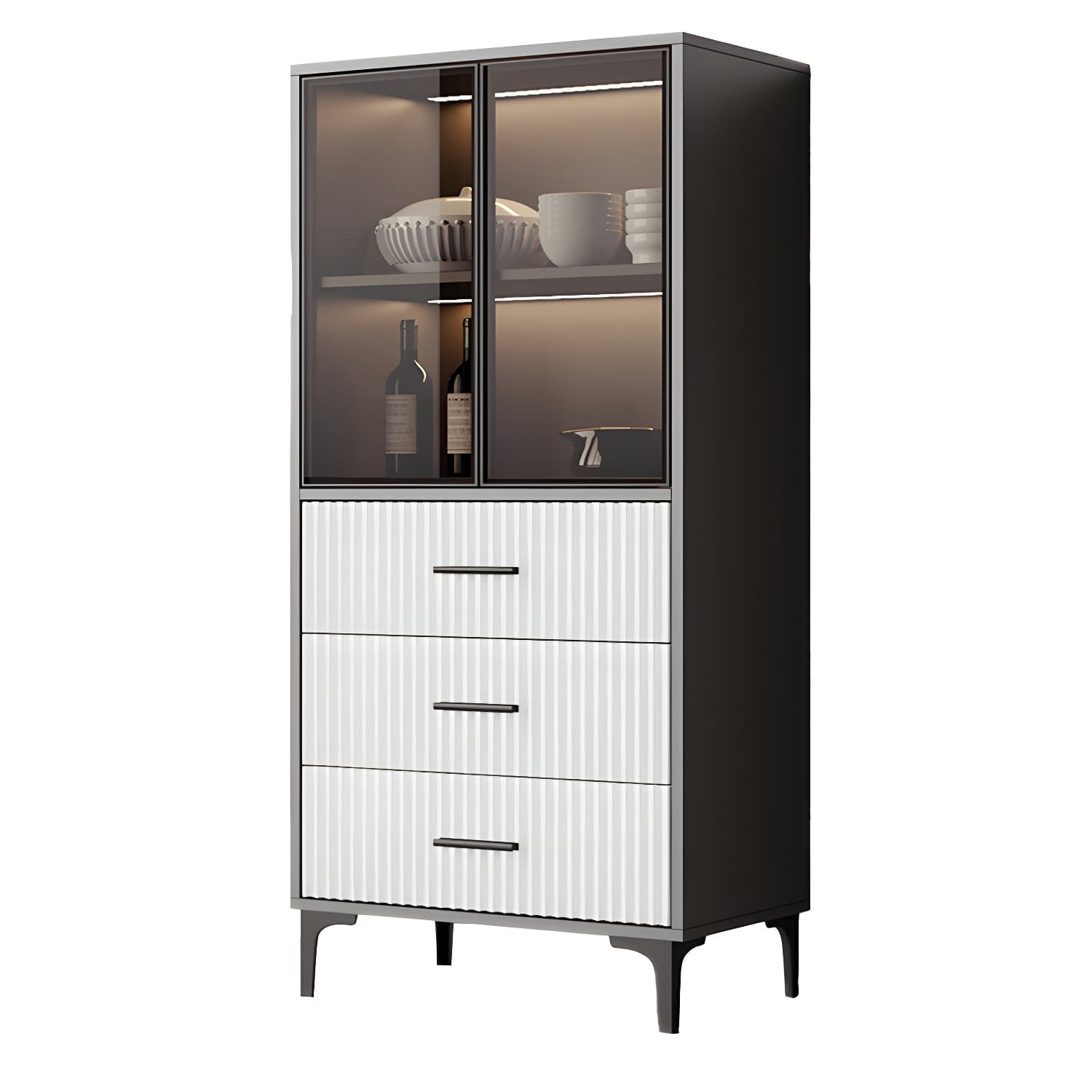 Contemporary Sideboard Cabinet for Dining Room with Glass Doors & Drawers Included thumbnail 9