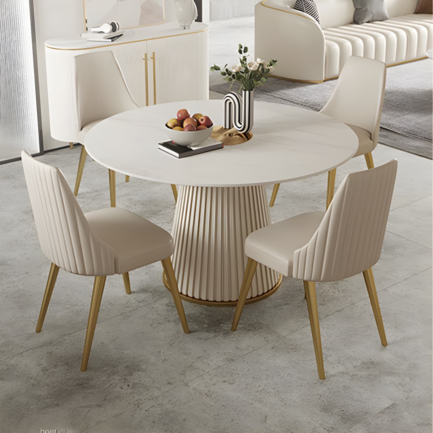 Modern Pedestal Table Steel Base Round Dining Table for Home Kitchen thumbnail 4