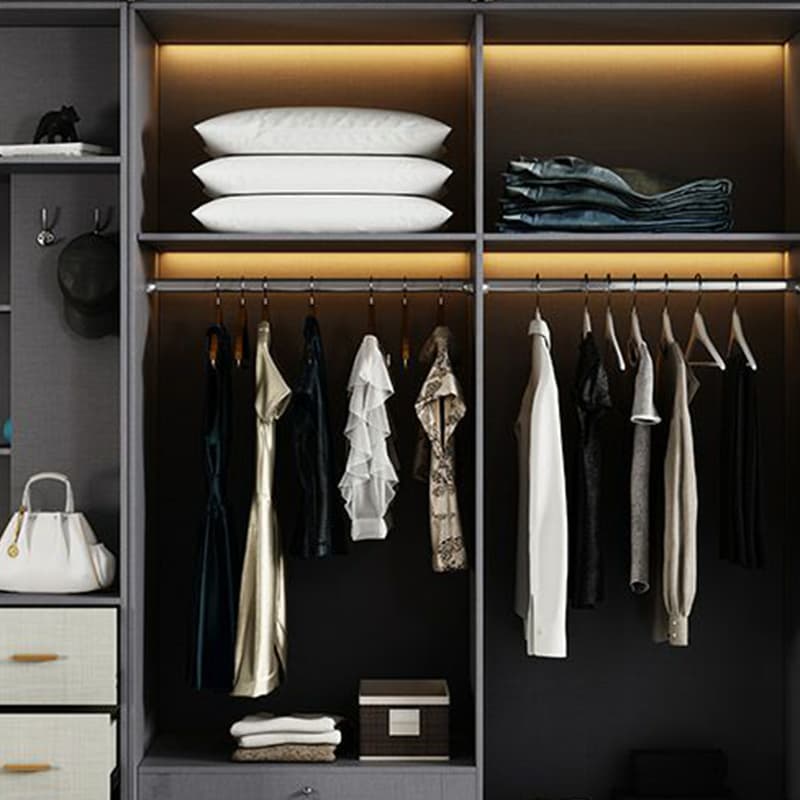 Contemporary Grey Wood Freestanding Cabinet Armoire with Lock, Interior Shelves & Soft Close Drawer thumbnail 6