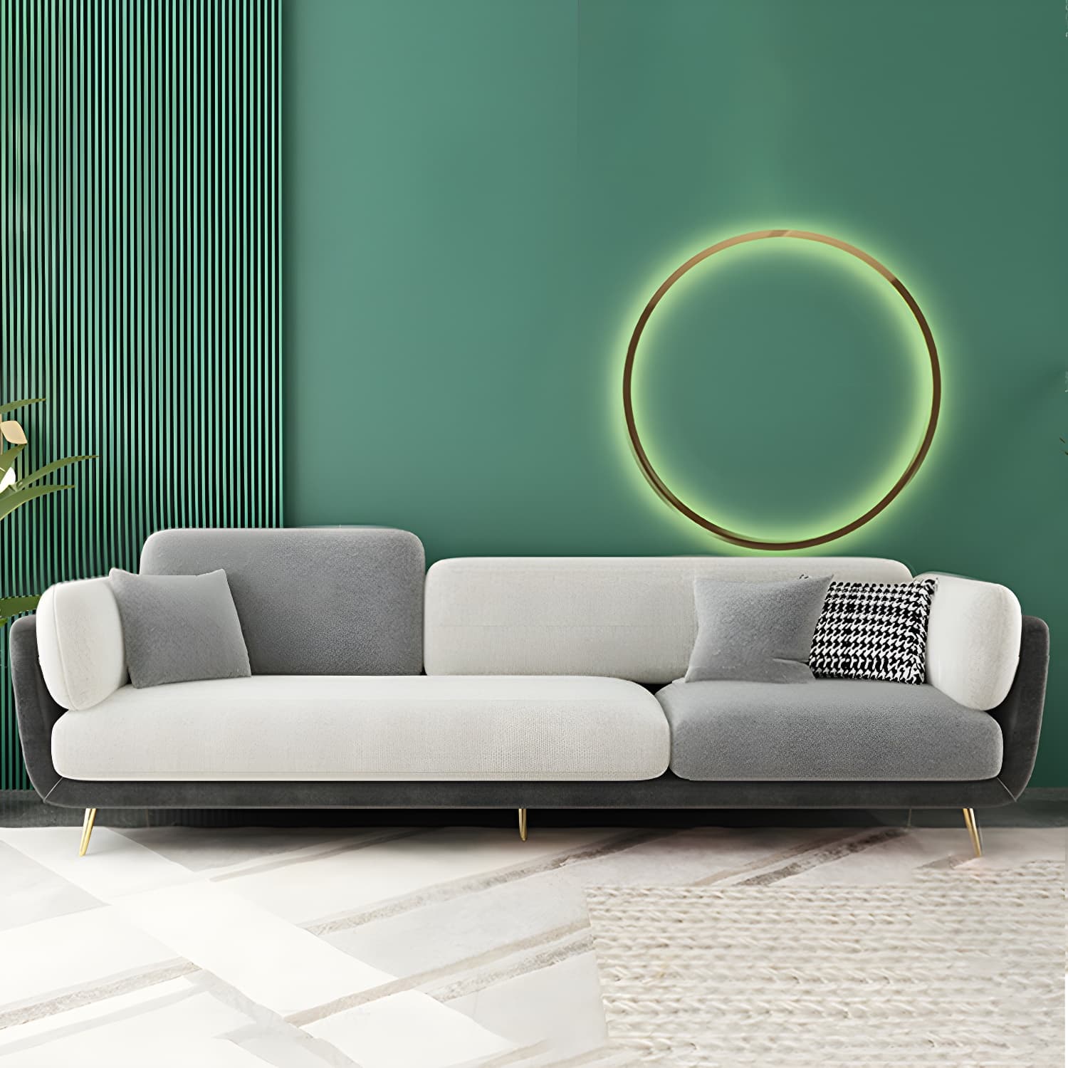 36" High Modern Velvet Square Arm Sofa with 2 Pillows Standard Sofa for Living Room thumbnail 8