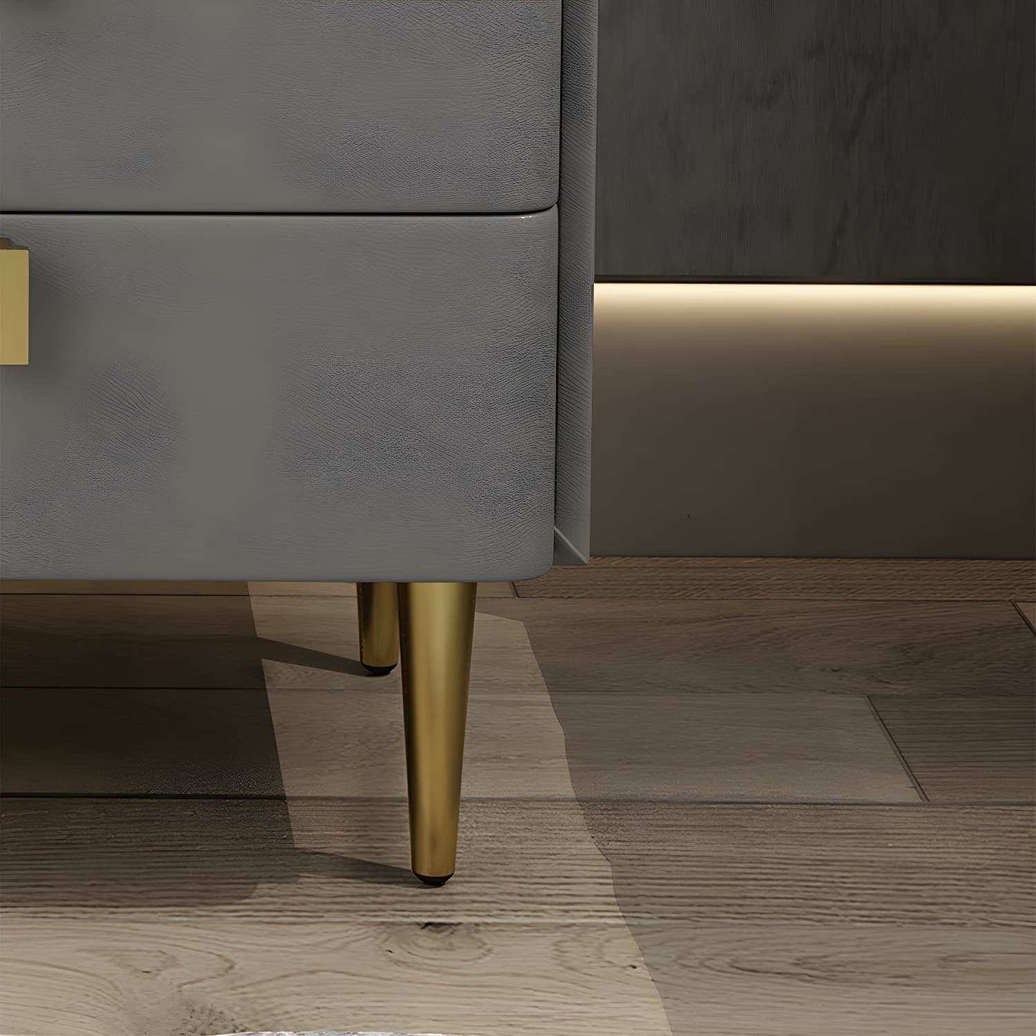 Faux Leather Nightstand Modern 3 - Drawer Nightstand with Stone Top thumbnail 13