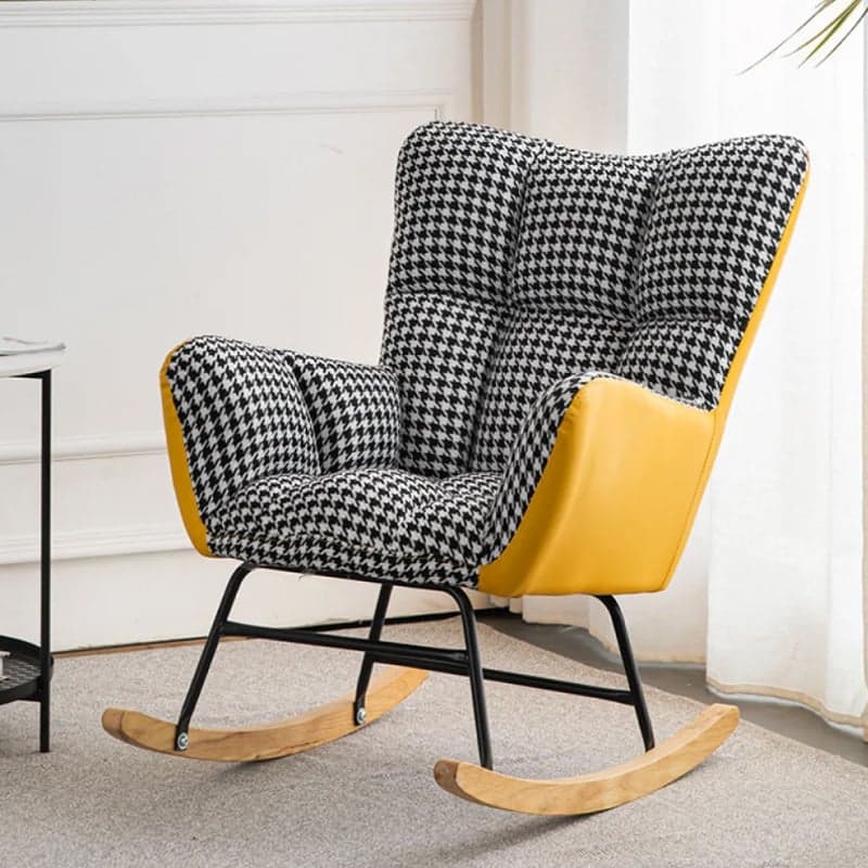 Midnight Black/Olive Green/Lemon Color Ergonomic Stationary Rocking Chair Couch with Rear & Round Arm thumbnail 15