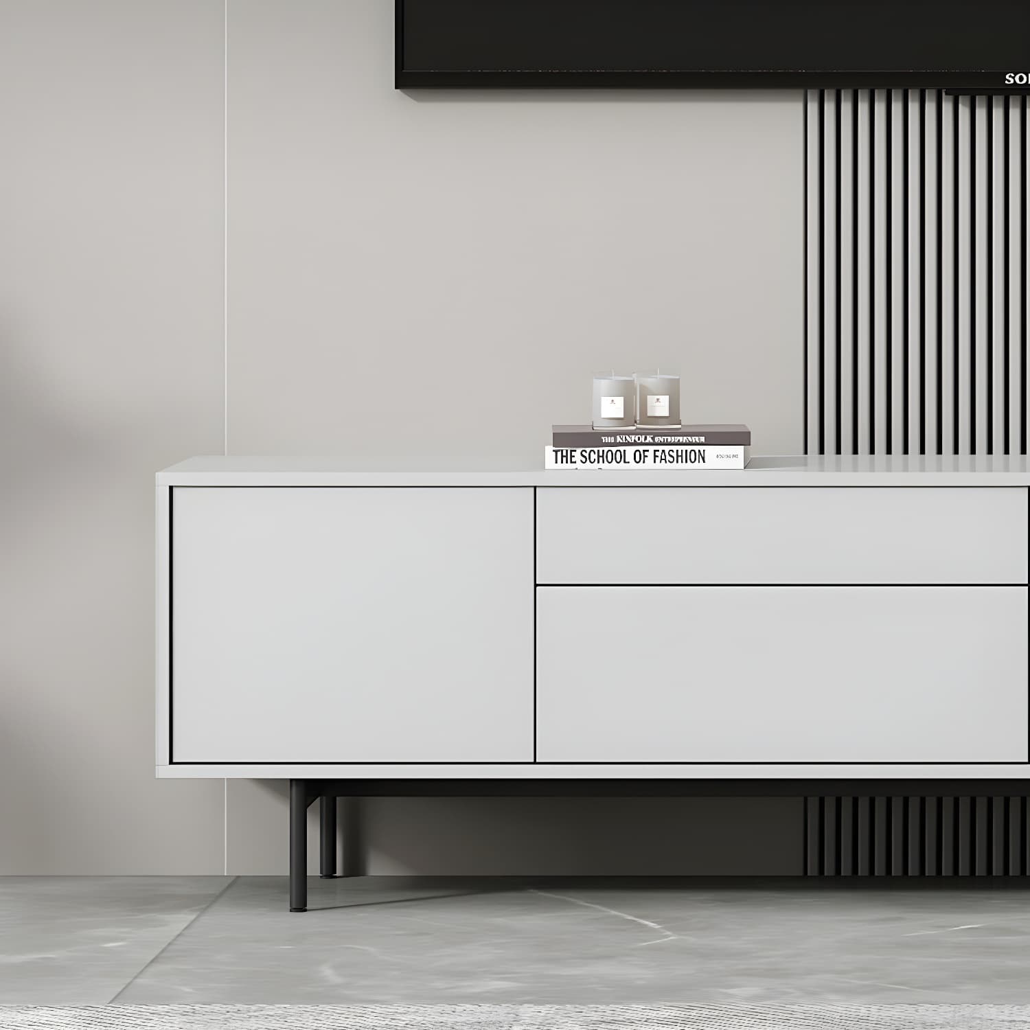 Industrial Enclosed Storage TV Stand Wooden Rectangle TV Cabinet with Splayed Legs thumbnail 10