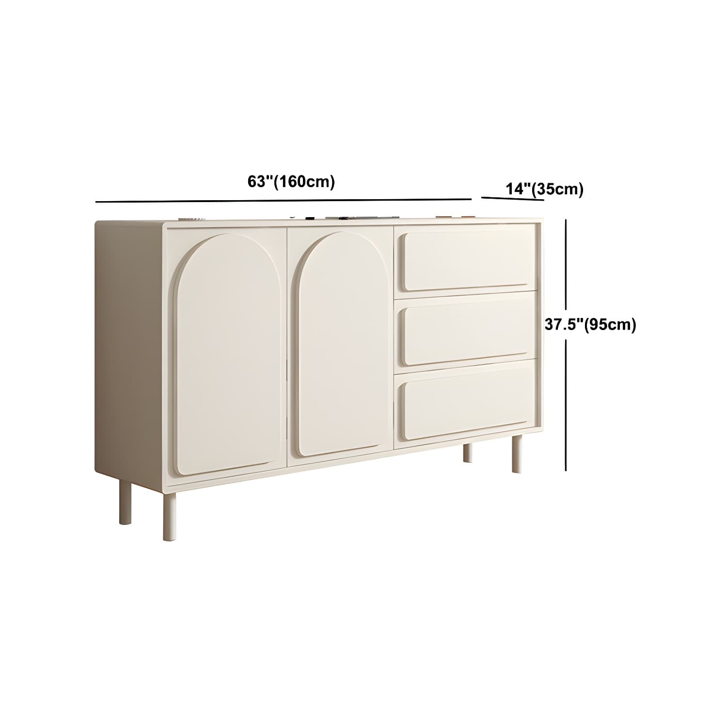 37.4"Tall White Wooden Cabinet , 3- Drawer Rectangle Accent Cabinet thumbnail 15
