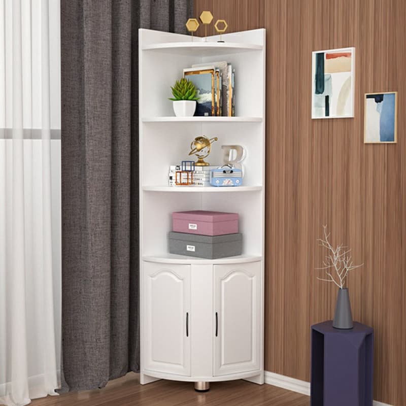 Modern Wood Corner Accent Cabinet with Open Shelves Wood Doors and 1 Cabinet for Living Room thumbnail 5