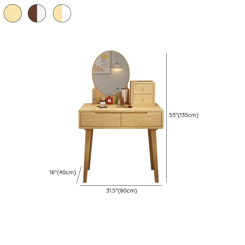 Contemporary Medium Wood Rubberwood Push-Pull Standing Makeup Vanity, No Suspended, Non-Upholstered Chair(s) thumbnail 13