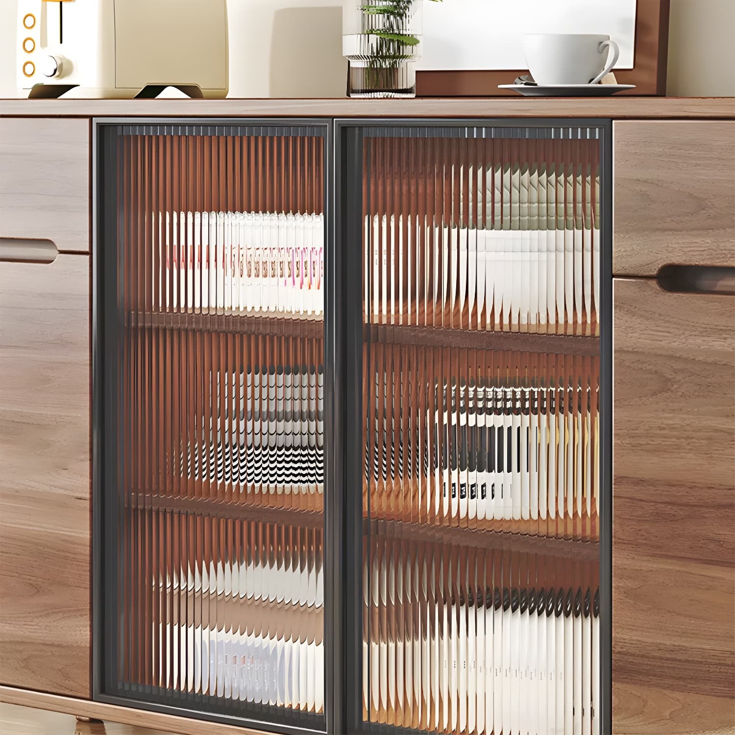 Contemporary Engineered Wood Free-standing Sideboard with Glass Door and Adjustable Shelves thumbnail 9