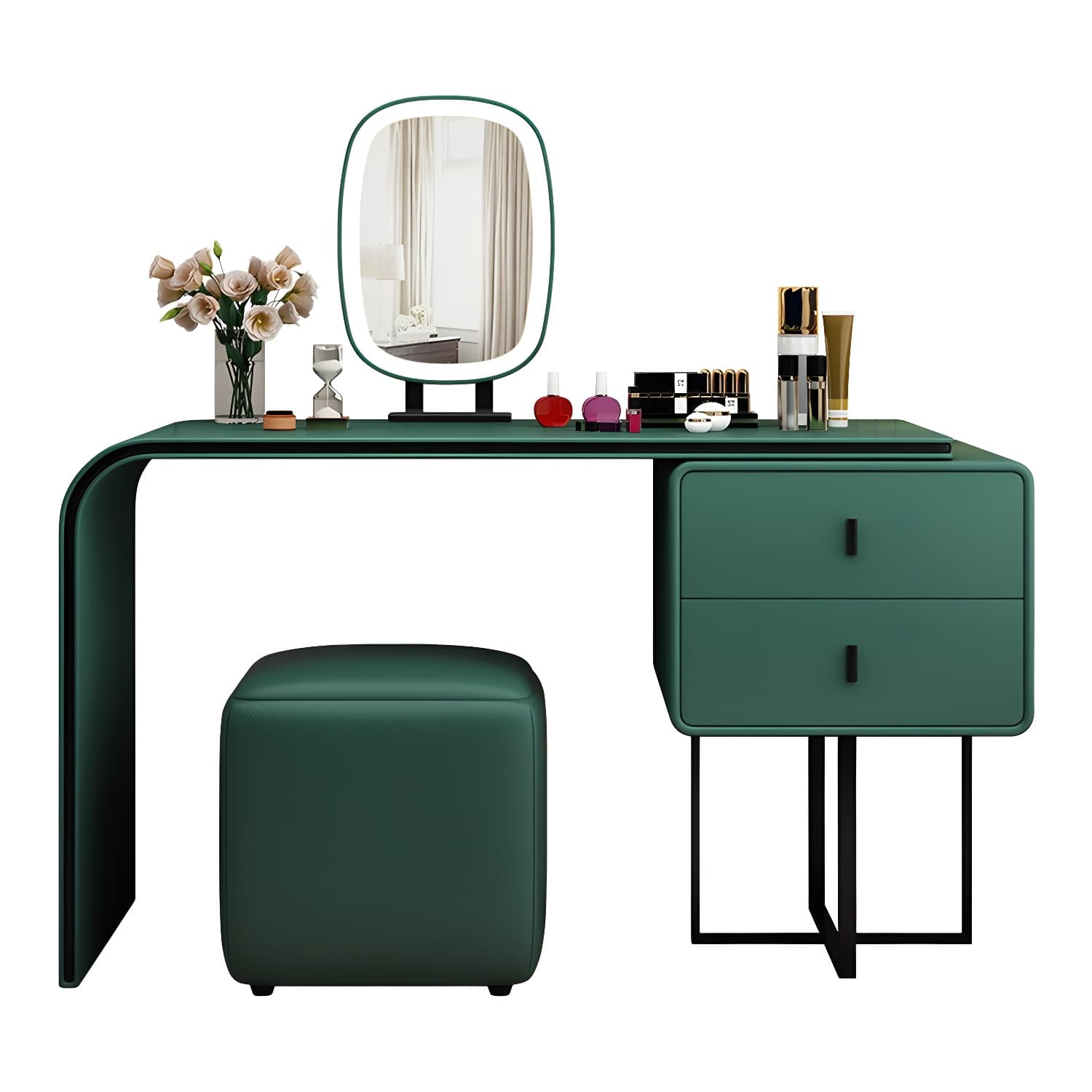 Glam Style 2-Drawer Solid Color Dressing Table Mirror Make-up Vanity thumbnail 9