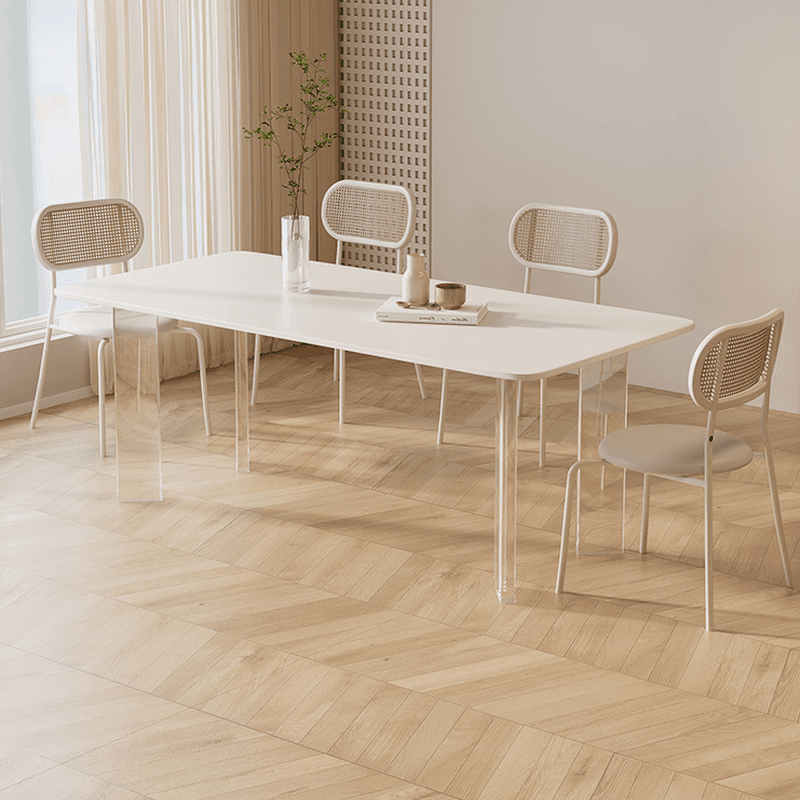 Minimalist Rectangular Slate Stone Dining Table Set with 4 Legs and Padded Chair Back thumbnail 3