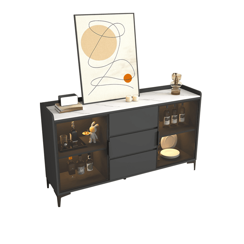 Ground Buffet Table/Server with Stone Countertop, Glass Doors, and Flexible Shelf Storage Compartment thumbnail 2